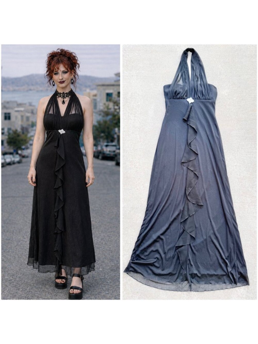 Vintage 90s Rampage Glitter Chiffon Prom Dress